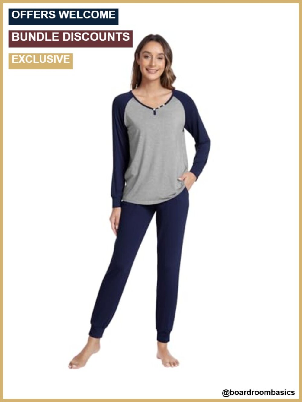 Viscose Bamboo Pajama Set with Jogger Pants and Crew Neck Long Sleeve Top